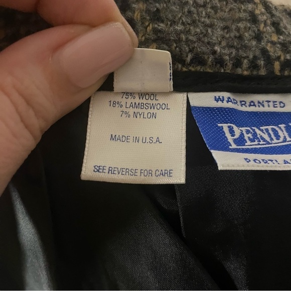 Pendleton Grey Wool Plaid Tan Black Grid Knee Length Midi Skirt size 12 - Picture 8 of 9